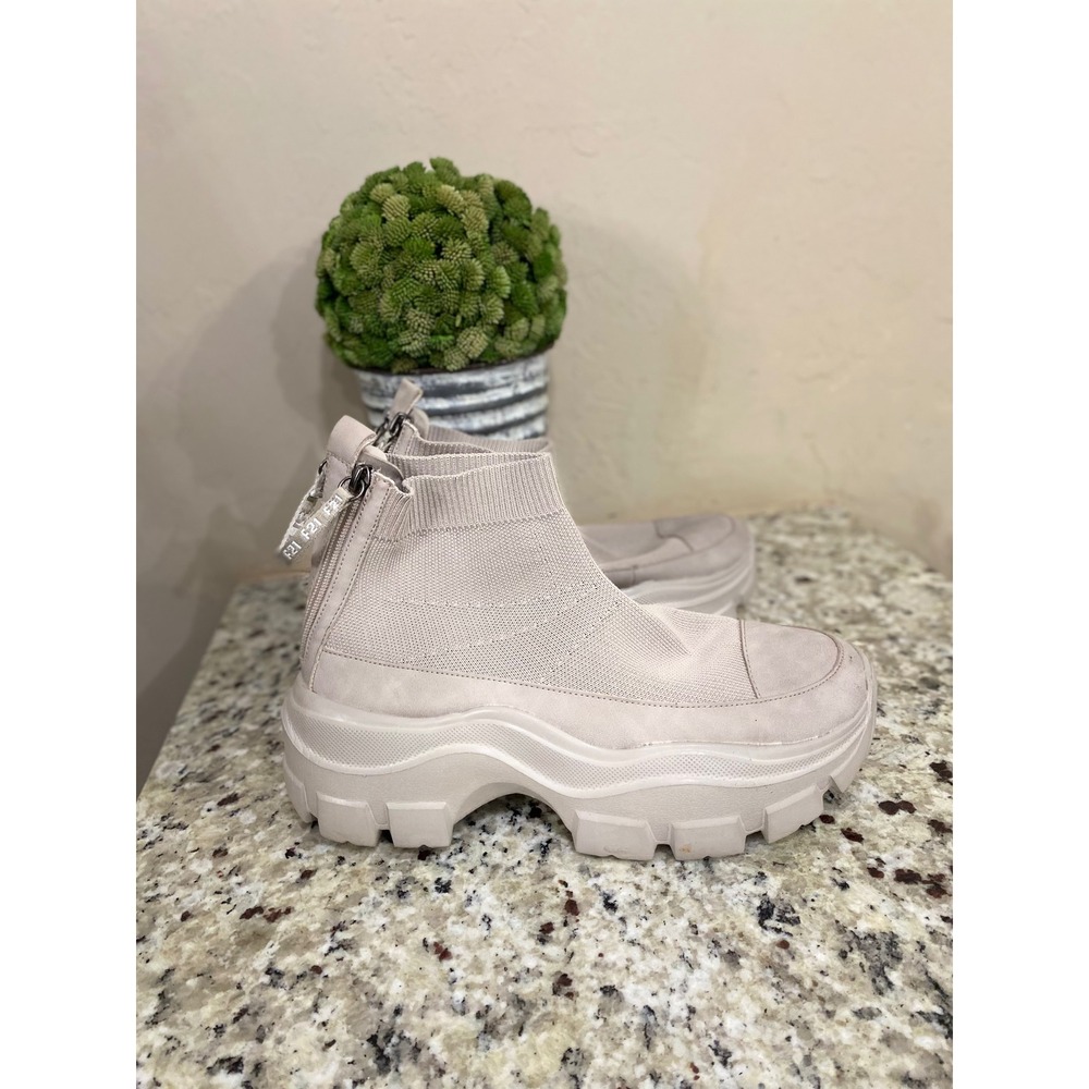 Forever 21 Braver Beige Chunky‎ Platform Sock Boots Back Zip Mens 9.5M